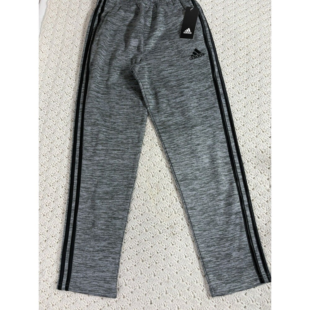 Adidas Boys Fleece Jogger Pants Heather Gray With Black Stripes M 10/12 NWT